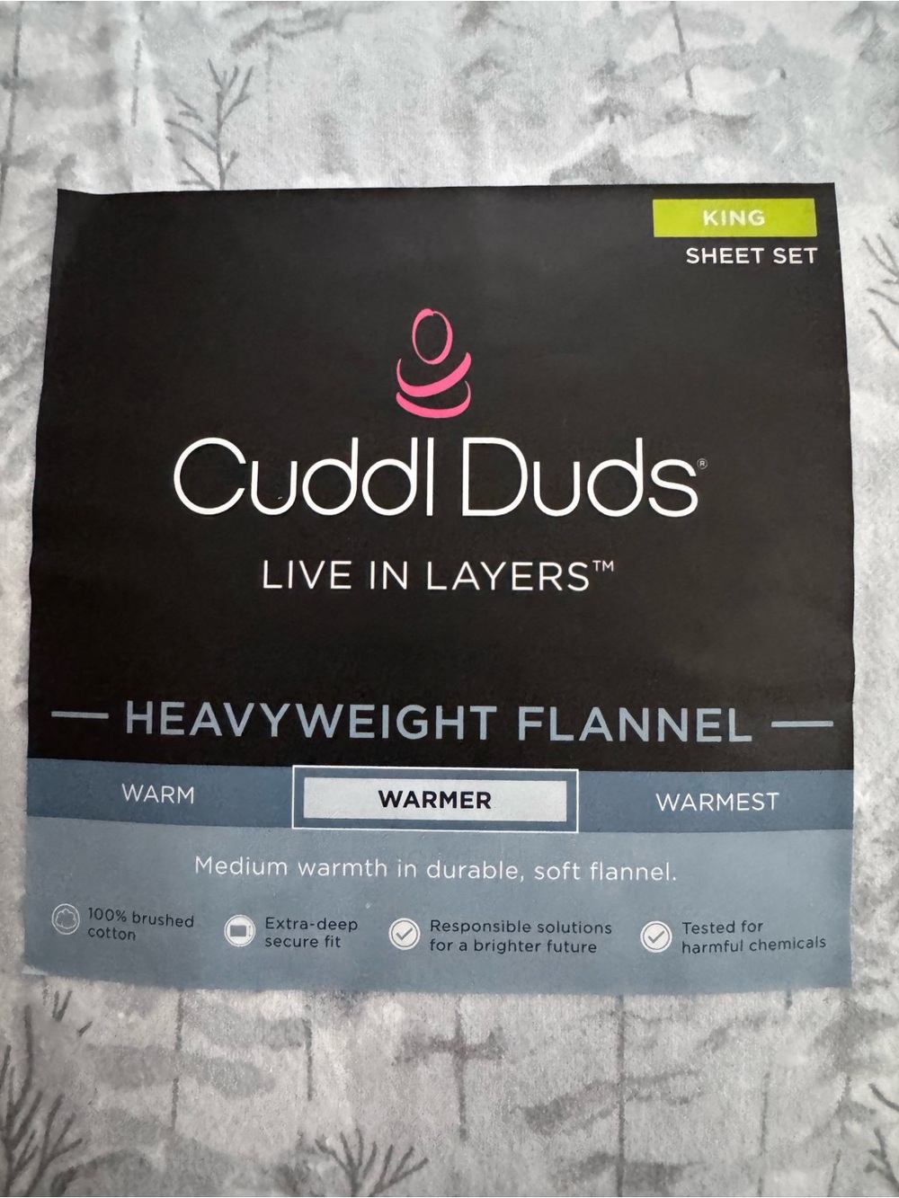 Cuddl Duds King Heavyweight Flannel Sheet Set in Painted Forest NWT